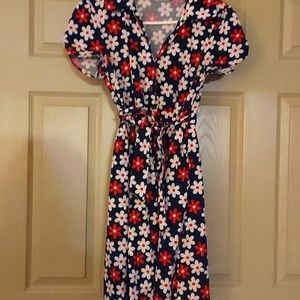 Vintage style dress 1950's  with red and white flowers cotton material